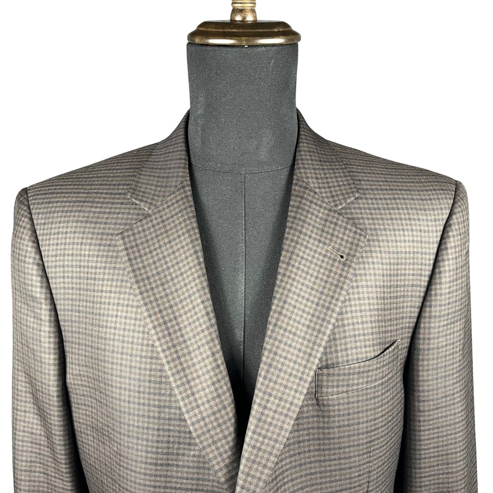 Jos. A. Bank Blazer Mens 42R Brown Silk Wool Blend Signature Micro Check Jacket‎